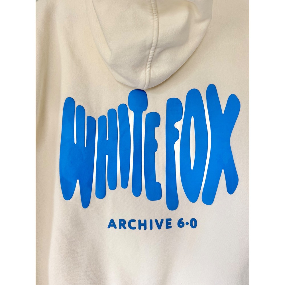 White Fox Archive 6.0 Oversized Hoodie Cream Blue Puff Print Graphic Size M/L - Picture 8 of 10